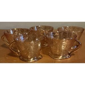 Vtg Set Of 5 Jeanette Glass‎ Floragold Louisa Depression Tea/Coffee Cups